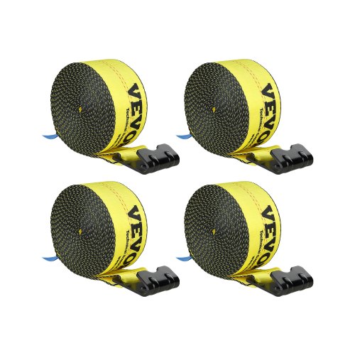 Correas de Cabrestante 4" x 30 pies – Pack de 4, Carga 2,7T, Gancho Plano, Amarillo