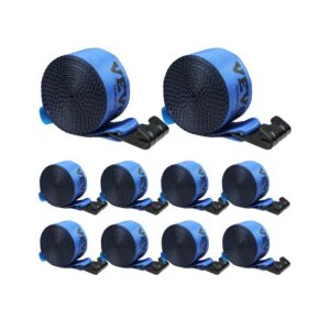 Correas de Cabrestante 4" x 30 pies – Pack de 10, Carga 2,7T, Gancho Plano, Azul