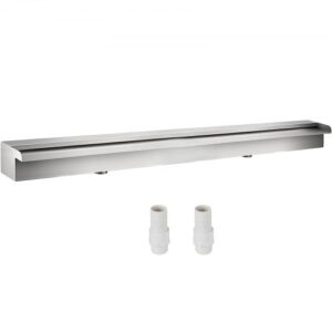 Cascada de Agua de Acero Inoxidable 150 x 11,4 x 7,8 CM Fuente de Cascada Agua Fuente Rectangular para Piscina con Cascada y Conector de Tubería Rectangular para Jardín, Exterior, Patio