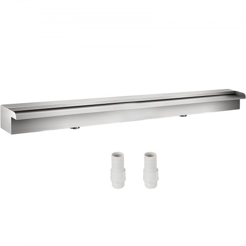 Cascada de Agua de Acero Inoxidable 150 x 11,4 x 7,8 CM Fuente de Cascada Agua Fuente Rectangular para Piscina con Cascada y Conector de Tubería Rectangular para Jardín, Exterior, Patio