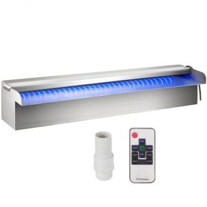 Fuente Rectangular para Piscina Acero Inoxidable Cascadas para Piscinas 30 x 11,5 x 8 cm Fuente de Piscina Exterior Flujo de Agua con Tira LED de Colores de Jardín Patio Estanque