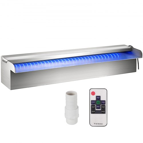 Fuente Rectangular para Piscina Acero Inoxidable Cascadas para Piscinas 30 x 11,5 x 8 cm Fuente de Piscina Exterior Flujo de Agua con Tira LED de Colores de Jardín Patio Estanque