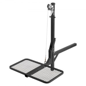 Polipasto de Enganche con Plataforma de Elevación para Ciervos, Carga de 136 kg, Elevador de Cabrestante con Receptor de 5 cm, Eje Giratorio de 360° y Soporte Plegable para Presas en Movimiento