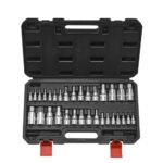 32 PCS Juego de Vasos Hexagonales, Acero de Aleación S2 y Acero Cr V, SAE Estándar y Métrico, Impulsores de 1/4", 3/8" y 1/2", con Estuche de Almacenamiento, para Reparación Mecánica de Coches