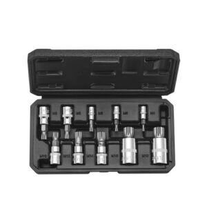 10 PCS Juego de Dados con Punta Estriada de Triple Estría Cuadrada XZN, M4 - M18, Acero Cr-V de Primera Calidad, Con Impulsión de 1/4", 3/8" y 1/2", Estuche de Almacenamiento, para Uso Manual
