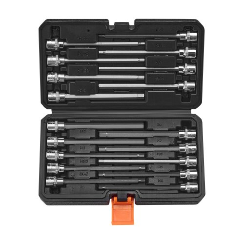 18 PCS Juego de Dados Hexagonales Extralargos con Punta Allen, Accionamiento de 3/8", Acero de Aleación S2 y Acero Cr-V, SAE Estándar y Métrico, con Estuche de Almacenamiento, para Mecánicos
