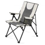 Silla Plegable de Camping con Respaldo Alto, Silla de Camping Plegable 3 Posiciones Reclinables, con Bolsillo Lateral y Portavasos, 580 x 830 x 1040 mm, para Playa, Pesca, Caza, Beige y Gris