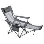 Silla de Camping Plegable, 4 Posiciones Ajustables, Silla Reclinable y Portátil con Reposapiés y Reposacabezas, Tejido de Malla, Capacidad de Carga de 100 kg, para Playa y Patio, Gris