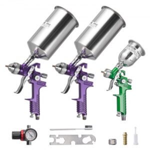 Kit de 3 Pistolas Pulverizadoras de Pintura por Gravedad, 3 Boquillas 1,0/1,4/1,8 mm, Pistola Pulverizadora de Pintura de Aire Comprimido para Muebles Coches, Hierro Inoxidable y Aluminio