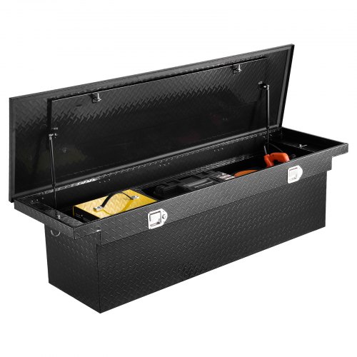 Caja de Herramientas, Aluminio, con Textura Diamante, Organizador de Almacenamiento Impermeable para Camioneta, Remolque, con Cerradura, Llaves y Asas Laterales, Negro, 1815 x 699 x 474 mm