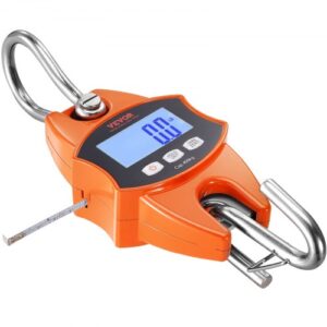 Báscula Colgante Industrial 400 kg Báscula de Grúa Digital Carcasa de Aluminio Fundido Pantalla LCD Mini Báscula de Gancho Alta Precisión para Granja, Caza, Pesca, Garaje al Aire Libre, Naranja