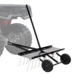 Cortacéspedes de Remolque detrás de 1015 x 1140 x 865 mm con 20 Púas de Acero de Resorte, Rastrillo de Césped para ATV o Cortacésped, con Mango de Elevación para Césped de Granja de Jardín