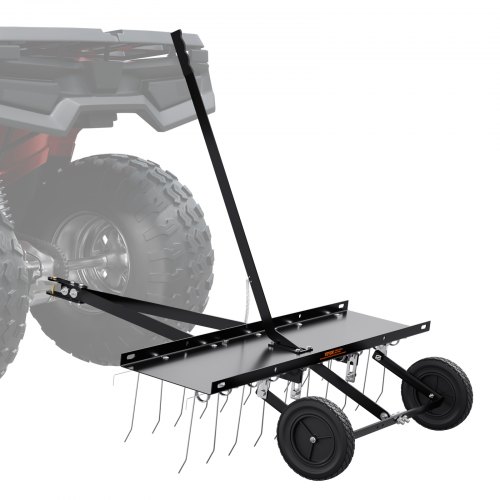 Cortacéspedes de Remolque detrás de 1015 x 1140 x 865 mm con 20 Púas de Acero de Resorte, Rastrillo de Césped para ATV o Cortacésped, con Mango de Elevación para Césped de Granja de Jardín