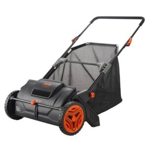 Barredora de Césped 99 L Manual con Bolsa Ancho de Barrido 53,5 cm Cepillo Giratorio Altura Ajustable con Ruedas de 25 cm para Césped Hojas de Jardín Escombros Secos 112x67x90 cm