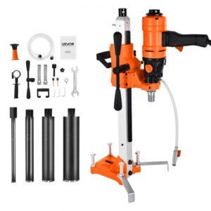Perforadora de Diamante, 2 en 1 Equipo de Perforación 1000/2250 RPM de 2 Velocidades en Seco y Húmedo con soporte, 4 Brocas Diámetro de Perforación de 200 mm para Hormigón, Ladrillo, Piedra