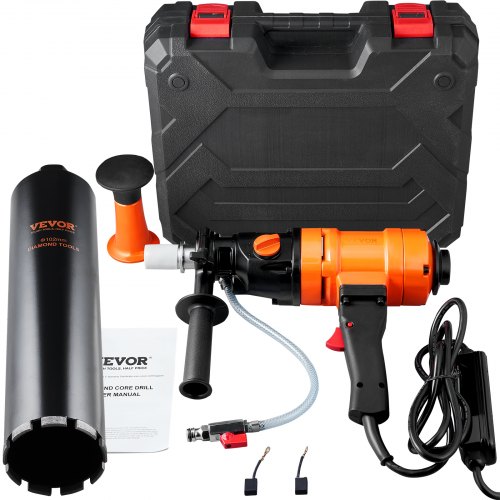 Taladro de Diamante Diámetro de 8 10,2 cm Taladro de Mano para Hormigón Profundidad de 400mm Broca Diamantada 1500W 1100/2400 rpm con Extractor de Núcleos y Nivel Construcción de Hormigón Armado