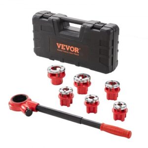 Kit de Roscado de Tubos con Trinquete 1/4" NPT ~ 1-1/4" NPT Juego de Troqueles de Fontanero Manual Portátil 6 Troqueles NPT Estuche de Almacenamiento para Plomería Tubos de Aluminio Hierro Cobre