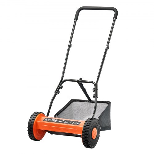 Cortadora de Césped Manual de 400 mm con 5 Cuchillas 2 Ruedas sin Motor Altura de Corte Ajustable de 15 - 45 mm con Bolsa Recolectora de Césped para, Caminos de Acceso, Patios, Jardines