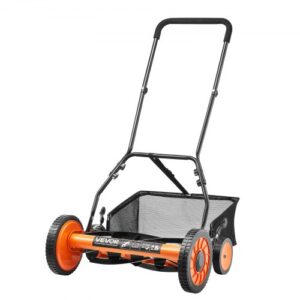 Cortadora de Césped Manual de 450 mm con 5 Cuchillas 4 Ruedas sin Motor Altura de Corte Ajustable de 35 - 62 mm con Bolsa Recolectora de Césped para, Caminos de Acceso, Patios, Jardines