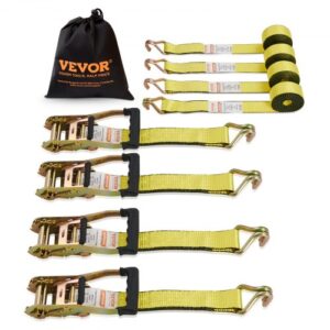 Pack de 4 Correas de Trinquete con Gancho Doble en J, 2268 kg, con Bridas y Asas Acolchadas