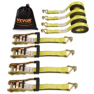 Pack de 4 Correas de Trinquete con Gancho Doble en J, 4536 kg, con Bridas y Asas Acolchadas