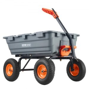 Carro de volcado, carro de volcado de polietileno para jardín con marco de acero fácil de montar, vagón volquete con mango convertible 2 en 1, carretilla utilitaria de 6.48 pies cúbicos de capacidad de 1200 libras, neumáticos de 13 pulgadas