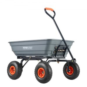 Carro volquete VEVOR, carro volquete de polietileno para jardín con marco de acero fácil de montar, carro volquete con mango convertible 2 en 1, carretilla utilitaria de 600 libras de capacidad, neumáticos de 10 pulgadas