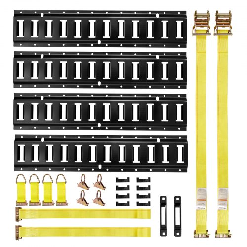 Kit de 4 Rieles E-Track 0,6 m con Correas de Trinquete y Accesorios para Garajes