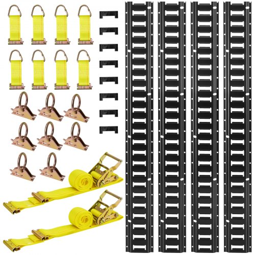 Juego Profesional de 4 Rieles E-Track de 2,3 m con Accesorios de Amarre para Garajes y Vehículos