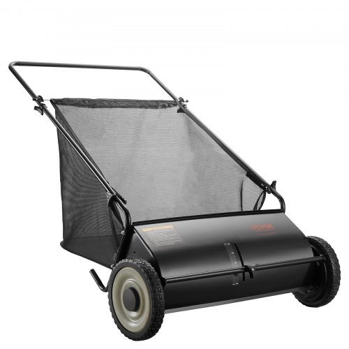 Barredora de Césped 198L Cortacésped Manual con Bolsa recolectora Ancho de Barrido 66cm Cepillo Giratorio Altura Ajustable Ruedas 25,4 cm para Césped Hojas de Jardín Escombros Secos 142x81x75 cm