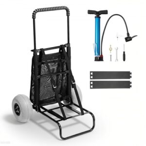 Carrito de Playa con Ruedas Sólidas para Arena, Plataforma de Carga de 510 x 370 mm, Carro de Arena Plegables y Altura Ajustable Carro Resistente para pícnica, Camp, Pesca, Playa, Jardinería