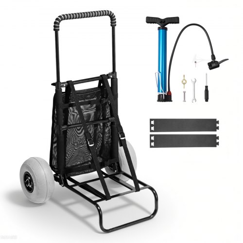 Carrito de Playa con Ruedas Sólidas para Arena, Plataforma de Carga de 510 x 370 mm, Carro de Arena Plegables y Altura Ajustable Carro Resistente para pícnica, Camp, Pesca, Playa, Jardinería