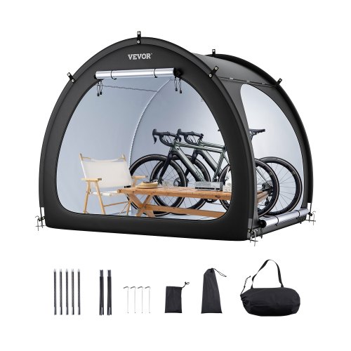 Tienda de Campaña para Guardar Bicicletas, Tienda Impermeable en Forma de Abanico 203x122x169 cm con Ventana Ventilada, Fibra de Vidrio de Alta Resistencia y Puerta Doble para 4 o 5 Bicicletas