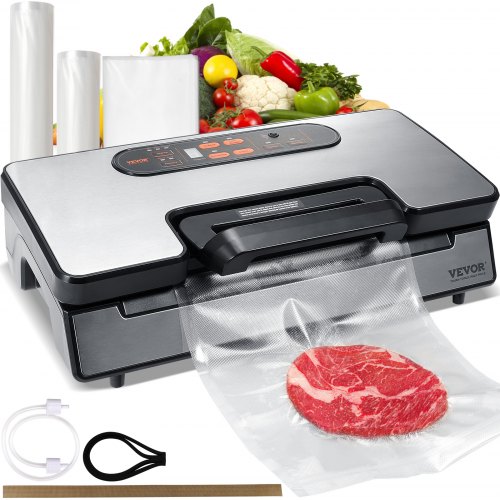 Máquina Selladora al Vacío para Alimentos Secos y Húmedos 90 kPa Termoselladora 130W Multifuncional Auto Manual Cortador Integrado 2 Rollos Bolsas Manguera Externa para Conservación de Alimentos