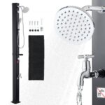 Ducha Solar 40 Litros 205 cm, Ducha Solar Exterior con Grifo y Rociador de Mano, Cabezal Giratorio 360° Ajuste de Agua Fría y Caliente Máx. 60 °C, PVC Reforzado, para Piscina Patio Playa, Negro