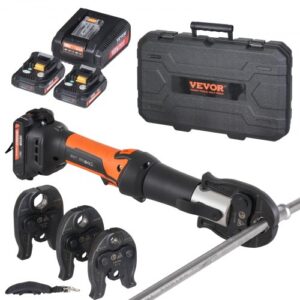 Kit de Herramientas para Engarzar Tuberías Eléctricas con 2 Baterías de 18 V 2,0 Ah, Engarzadora Profesional con Mandíbulas V15, V22, V28, Cargador Rápido y Estuche de Transporte 360°