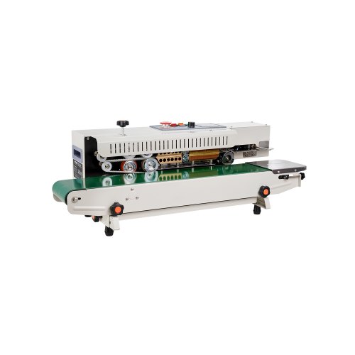 Selladora de Bolsas Continua con Función de Inflado Ancho de Sellado de 6-12 mm, Selladora de Banda Horizontal con Control de Temperatura Digital para Películas de Plástico de 0,02-0,8 mm