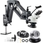 Microscopio multidireccional con soporte de resorte, microscopio de joyería con aumento de 7X-45X, soporte para incrustaciones de microjoyas con luz LED de anillo USB integrada y tornillo de banco de bola de 360°, para incrustaciones de joyas