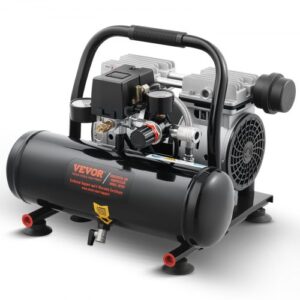 Compresor de Aire Portátil Ultrasilencioso de 68 dB, Tanque de Acero de 4 L, sin Aceite, 1 HP, 1,5 CFM, 7 Bar y Presión Máxima de 120 PSI, para Reparación de Automóviles, 375 x 345 x 330 mm