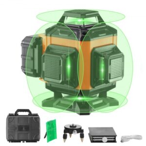 Nivel Láser 30 m Nivel Láser 360° x 4 16 Líneas Cruzadas Verdes Modo Autonivelante Manual Longitud de Onda Láser 520 nm ± 10 nm Precisión de 0,28 cm a 10 m Trabajo Continuo 5 h con Batería