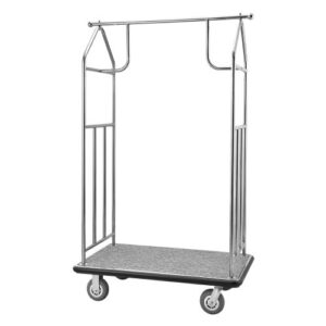 Carro de Equipaje para Hotel, Acabado en Acero Inoxidable Cepillado, Carga de 362 kg, Carrito de Botones con Plataforma Alfombrada Gris y Ruedas de Goma, para Hoteles, Condominios, Plateado