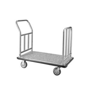 Carro de Equipaje para Hotel, Carga de 340 kg, Carrito de Equipaje con Marco Frontal Extraíble, Plataforma Alfombrada Gris y Ruedas de Goma, para Hoteles y Complejos Turísticos, Plateado