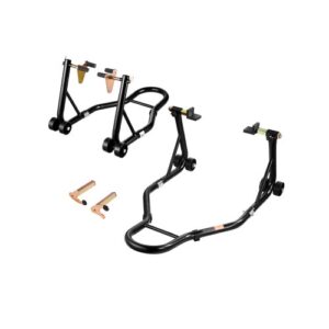 Elevador de Caballete para Motocicleta, Capacidad de 500 kg, Soporte de Doble Horquilla para Rueda Delantera, Compatible con Yamaha, Honda, Kawasaki y Suzuki, Negro. 770 x 590 x 350 mm