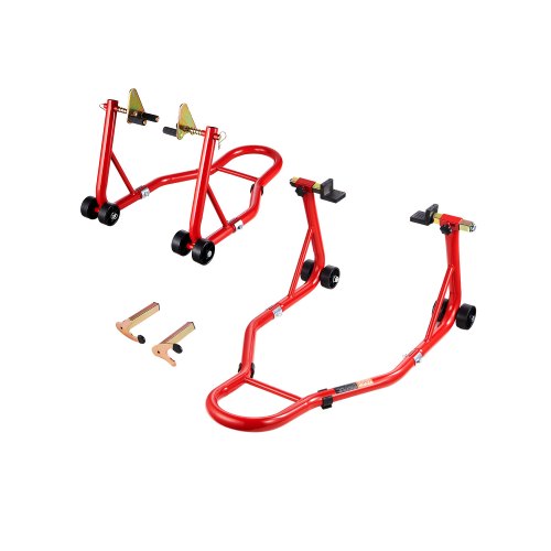 Elevador de Caballete para Motocicleta, Capacidad de 390 kg, Combinado Delantero y Trasero, para Rueda Delantera, Compatible con Yamaha, Honda, Kawasaki y Suzuki, Rojo, 680 x 450 x 350 mm