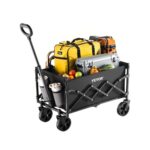 Carrito Plegable para Exteriores, Carro de Transporte Plegable de 660 x 450 x 460 mm con Ruedas Todoterreno, Asa Ajustable Capacidad de Peso de 102,06 kg, para Playa, Jardín, Color Negro