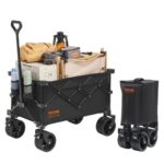 Carro de Jardín Plegable Carro de Transporte de Playa 220 L Carga Máxima 150 kg con Ruedas Soporte para Bebidas, Carro Deportivo Resistente para Camping, Compras, Jardín, Exterior, Negro