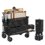 Carro de Jardín Plegable Carro de Transporte de Playa 400 L Carga Máxima 102 kg con Ruedas Soporte para Bebidas, Carro Deportivo Resistente para Camping, Compras, Jardín, Exterior, Negro