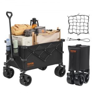 Carro de Jardín Plegable Carro de Transporte de Playa 113 L Carga Máxima 250 libras con Ruedas Soporte para Bebidas, Carro Deportivo Resistente para Camping, Compras, Jardín, Exterior, Negro