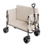 Carrito Plegable 2 en 1, Carro Plegable 970 x 580 x 670 mm se Convierte en Banco con Asa Ajustable, Capacidad de Peso de 249,48 kg para Exteriores, Compras, Camping y Jardinería, Caqui