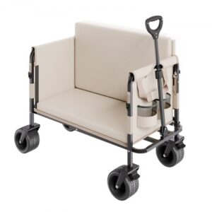 Carrito Plegable 2 en 1, Carro Plegable 970 x 580 x 670 mm se Convierte en Banco con Asa Ajustable, Capacidad de Peso de 249,48 kg para Exteriores, Compras, Camping y Jardinería, Caqui